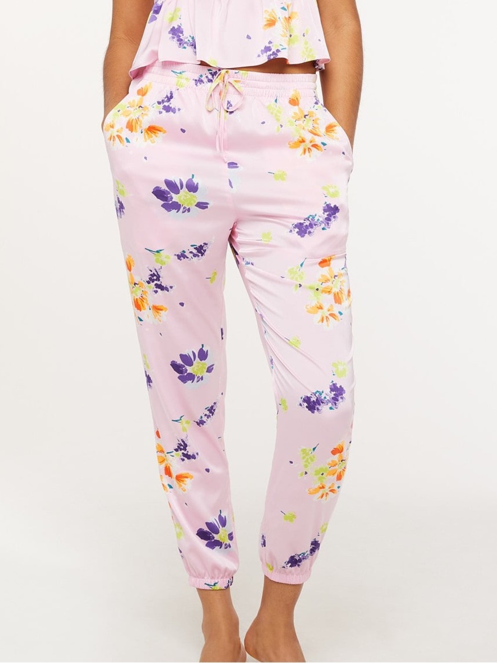 Savage X Fenty NIGHT BLOOMS SATIN SLEEP PANTS‎ WHISPER PINK BEDTIME BOUQUET XL
